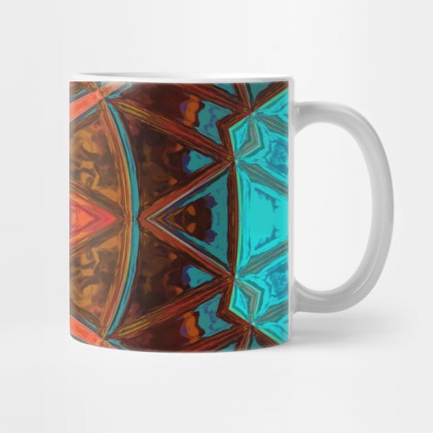 Mosaic Kaleidoscope Flower Blue Orange and Yellow by WormholeOrbital